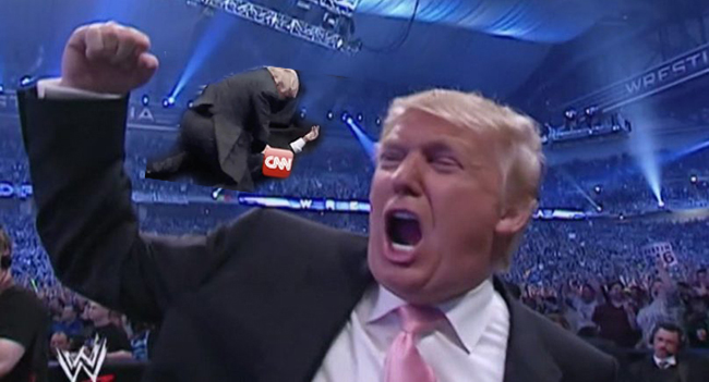 Trump retuitea un vulgar video de hace 10 años golpeando a un hombre, con la cara manipulada con el logo de CNN