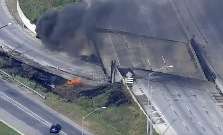 Grandes problemas de tráfico tras colapsar un tramo de la autopista I-95 en Filadelfia