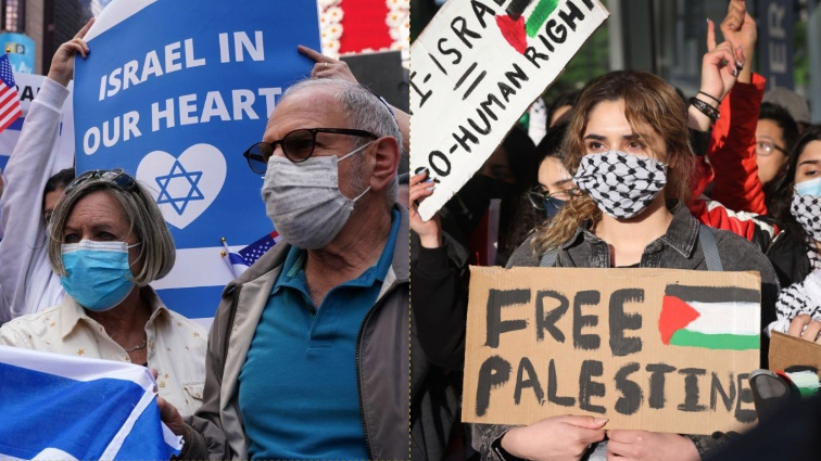 Grupos pro Palestina y pro Israel se manifiestan frente a frente en Manhattan